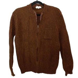 𝅺20. Vintage ribbed knit 100% Shetland wool brown zip up sweater size M